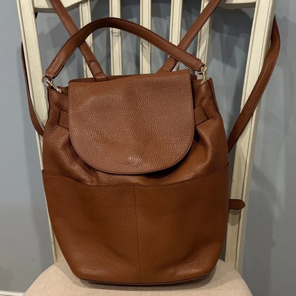 Cuyana Caramel Brown Pebbled Leather Backpack - Picture 1 of 13
